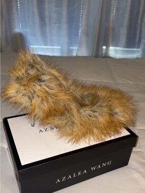 Azalea Wang Women's Faux Fur Heeled Sandals in Brown